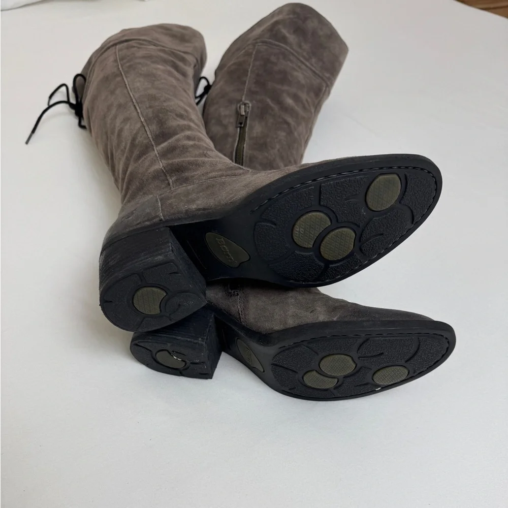 Born Gray Tall Suede Over The Knee Riding Boots Block heel Side Zip Size 7